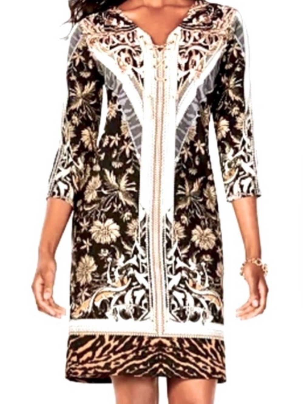 JM Collection Black and Gold Embellished V-Neck Dress